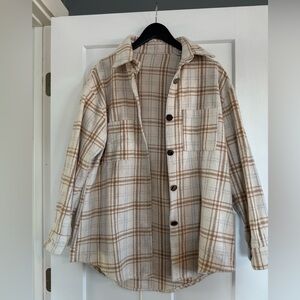 Amazon Women's Cream and Brown Shacket